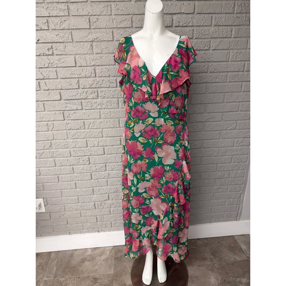 London Times Women's Ruffle Sleeve Watercolor Bloom Print Maxi Dress Size 16 - Picture 3 of 12